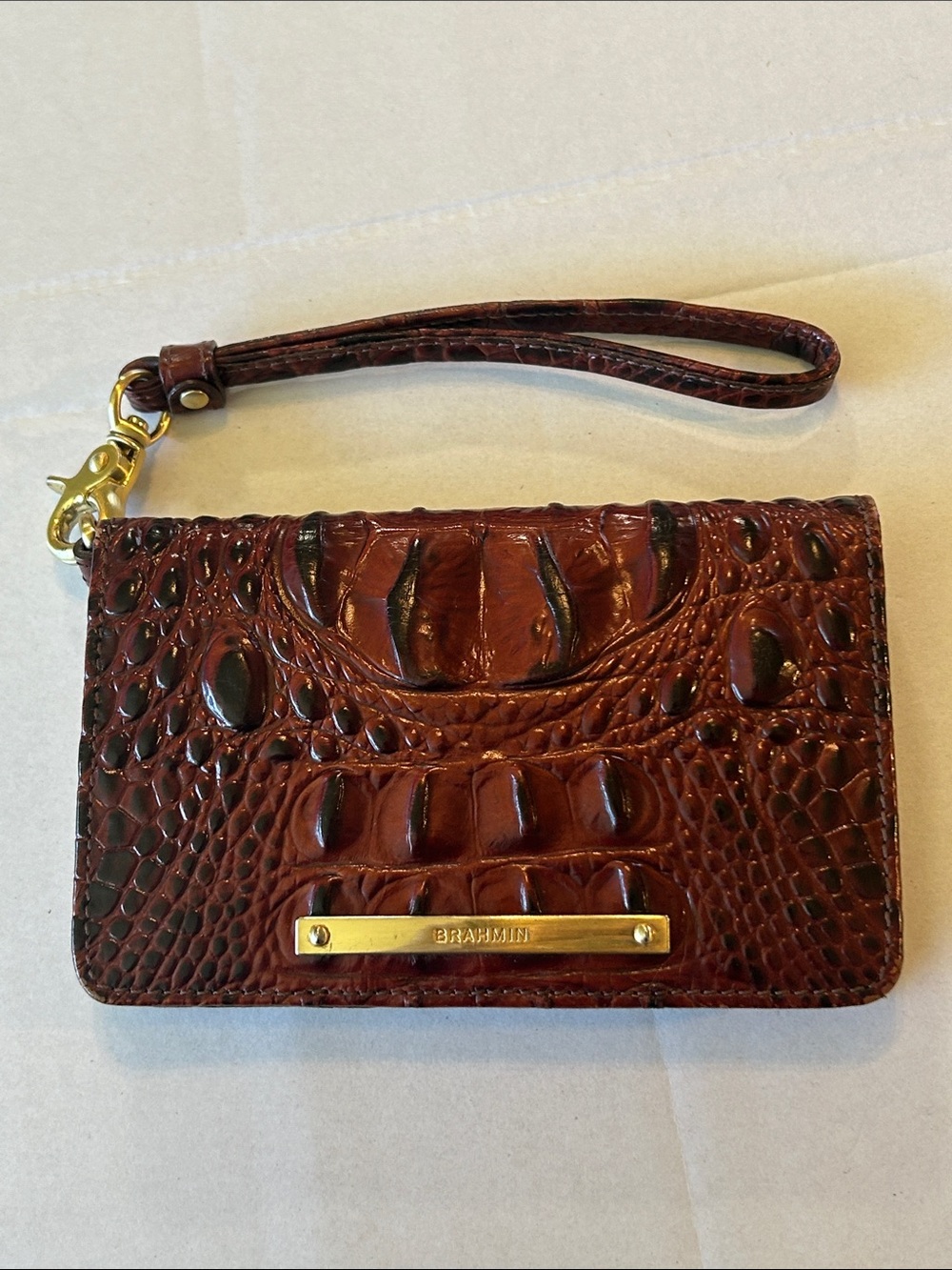 BRAHMIN DEBRA MELBOURNE CROC-EMBOSSED LEATHER WALLET WRISTLET